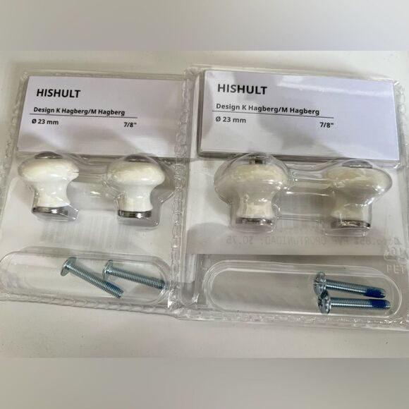Set of 2 - IKEA HISHULT Retro White Porcelain Pack of 2 Drawer Knobs 23 mm 7/8" - Picture 4 of 5